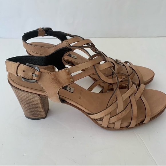 New ALBERTO FERMANI Strappy Block Heel Sandals Leather Tan Made In Italy - Picture 6 of 16